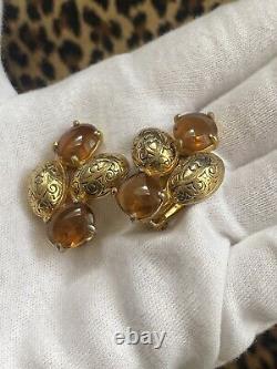 Beautiful Vintage Elsa Schiaparelli Gold Tone Signed Clip Earrings