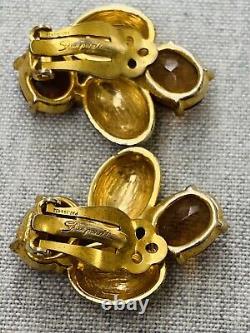 Beautiful Vintage Elsa Schiaparelli Gold Tone Signed Clip Earrings