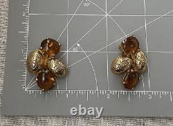 Beautiful Vintage Elsa Schiaparelli Gold Tone Signed Clip Earrings