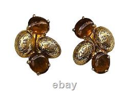 Beautiful Vintage Elsa Schiaparelli Gold Tone Signed Clip Earrings