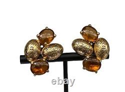 Beautiful Vintage Elsa Schiaparelli Gold Tone Signed Clip Earrings