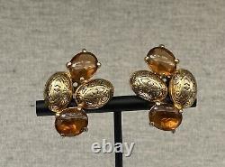 Beautiful Vintage Elsa Schiaparelli Gold Tone Signed Clip Earrings