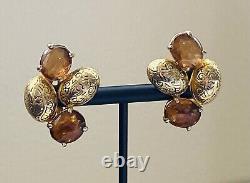 Beautiful Vintage Elsa Schiaparelli Gold Tone Signed Clip Earrings