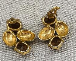 Beautiful Vintage Elsa Schiaparelli Gold Tone Signed Clip Earrings