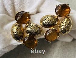 Beautiful Vintage Elsa Schiaparelli Gold Tone Signed Clip Earrings