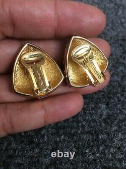 Beautiful Vtg Christian Dior faux pearl rhinestone Gold tone Clip earrings