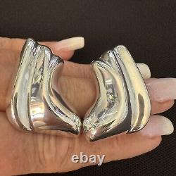 Big Vintage Estate 950 Silver Swirl Clip On Orquidill Earrings 1 7/16 X 1 1/8