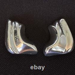 Big Vintage Estate 950 Silver Swirl Clip On Orquidill Earrings 1 7/16 X 1 1/8