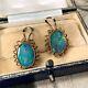 Black Opal Earrings in 9ct yellow gold, large vintage clip-ons with antique box