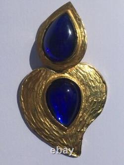 Boucles d'oreilles Pendantes CLIPS YVES ST LAURENT Earrings Blue Heart. Vintage