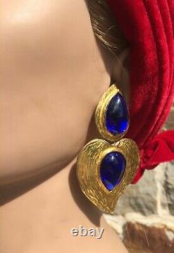 Boucles d'oreilles Pendantes CLIPS YVES ST LAURENT Earrings Blue Heart. Vintage