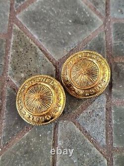 CHANEL 1990 Vintage Gold Plated Button Coin Clip Earrings