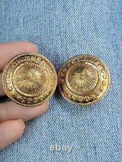 CHANEL 1990 Vintage Gold Plated Button Coin Clip Earrings