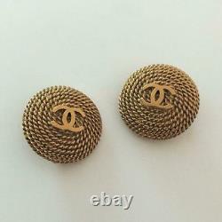 CHANEL CC Logo Vintage Rope Earrings Gold tone Clip On Used from JPN F/S