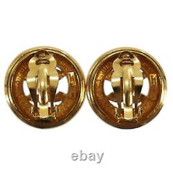 CHANEL CC Logos Circle Earrings Gold Clip-On 2448 Vintage Authentic #AC92 Y