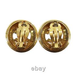 CHANEL CC Logos Circle Earrings Gold Clip-On Vintage Authentic #AC286 S