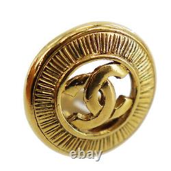 CHANEL CC Logos Circle Earrings Gold Clip-On Vintage Authentic #AC286 S