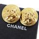 CHANEL CC Logos Matelasse Earrings Gold Clip-On France Vintage Auth #AC295 Y