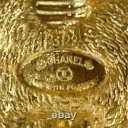 CHANEL CC Logos Matelasse Earrings Gold Clip-On France Vintage Auth #AC295 Y