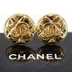 CHANEL CC Logos Matelasse Earrings Gold Clip-On France Vintage Auth #AC321 S