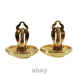CHANEL CC Logos Matelasse Earrings Gold Clip-On France Vintage Auth #AC321 S