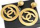 CHANEL CC Logos Sunburst Hoop Dangle Earrings Gold Clips 29 Vintage withBOX o382