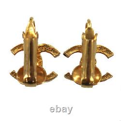 CHANEL CC Logos Used Earrings Gold Clip-On 233 Vintage Authentic #BD324 O