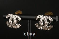 CHANEL Earrings Vintage CC Logos Clip-on Logo Silver Plated #CE10