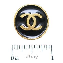 CHANEL Gold Plated CC Logos Black Round Vintage Clip Earrings #258c Rise-on