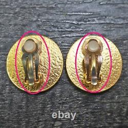 CHANEL Gold Plated CC Logos Black Round Vintage Clip Earrings #258c Rise-on