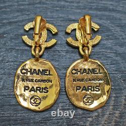 CHANEL Gold Plated CC Logos Cambon Vintage Swing Clip Earrings #165c Rise-on