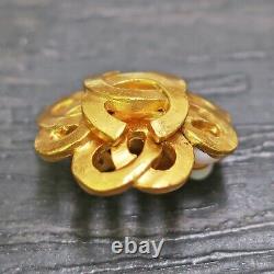 CHANEL Gold Plated CC Logos Clover Vintage Clip Earrings #212c Rise-on