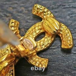 CHANEL Gold Plated CC Logos Ring Swing Vintage Clip Earrings #384c Rise-on