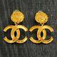 CHANEL Gold Plated CC Logos Swing Vintage Clip Earrings #1019c Rise-on