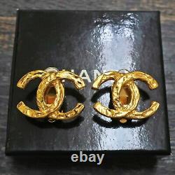 CHANEL Gold Plated CC Logos Vintage Clip Earrings #357c Rise-on
