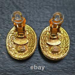 CHANEL Gold Plated CC Logos Vintage Oval Clip Earrings #170c Rise-on