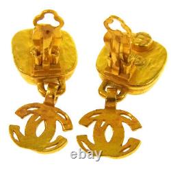 CHANEL Vintage CC Stone Earrings Clip-On Gold Brown 0.7 1.4 97A AK36787j