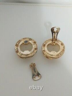 CHANEL Vintage (c1990-1994) Gold CC Logo on Faux Pearl Button Clip-on Earrings