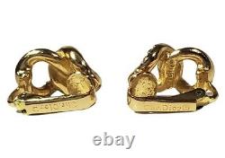 CHRISTIAN DIOR Gold Rhinestone Knotted Swirl Clip On Earrings Vintage