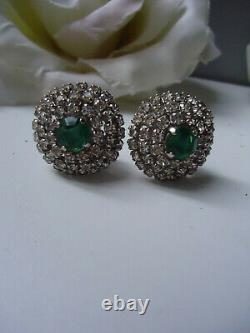 CHRISTIAN DIOR Green Gripoix & Diamante Clip Earrings Vintage 1950-70s 2.5cm. 7