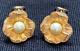 CHRISTIAN DIOR Rhinestone Clip Earrings GOLDTONE Flower Blossom Pansy Vintage