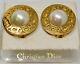 CHRISTIAN DIOR Vintage CD Round Pearl Gold Tone Clip-On Earrings 1980s