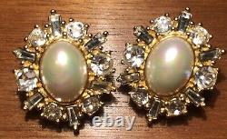 CHRISTIAN DIOR Vintage Faux Pearl & Crystal Clip-On Earrings