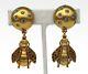 CHRISTIAN DIOR Vintage Gold Tone Amber Strass Bee Blue Crystal Clip On Earrings