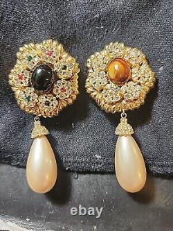 CINER Bejeweled Large Clip Earrings Conv/pendantGlamour Haute Couture Look (775)