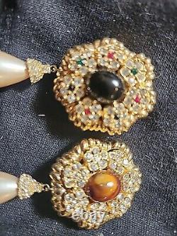 CINER Bejeweled Large Clip Earrings Conv/pendantGlamour Haute Couture Look (775)