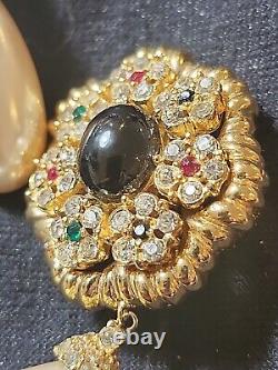 CINER Bejeweled Large Clip Earrings Conv/pendantGlamour Haute Couture Look (775)