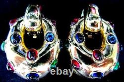 CINER Mogul Colorful Cabochon Hoop Vintage Clip Earrings