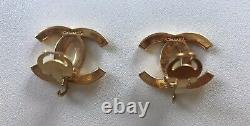Chanel CC Logo Vintage Clip On Gold Plated Earrings