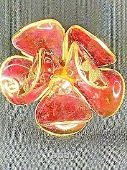 Chanel Earrings Red Camellia Gripoix Glass Clip 01A Box Filigree Fall 2001 VTG